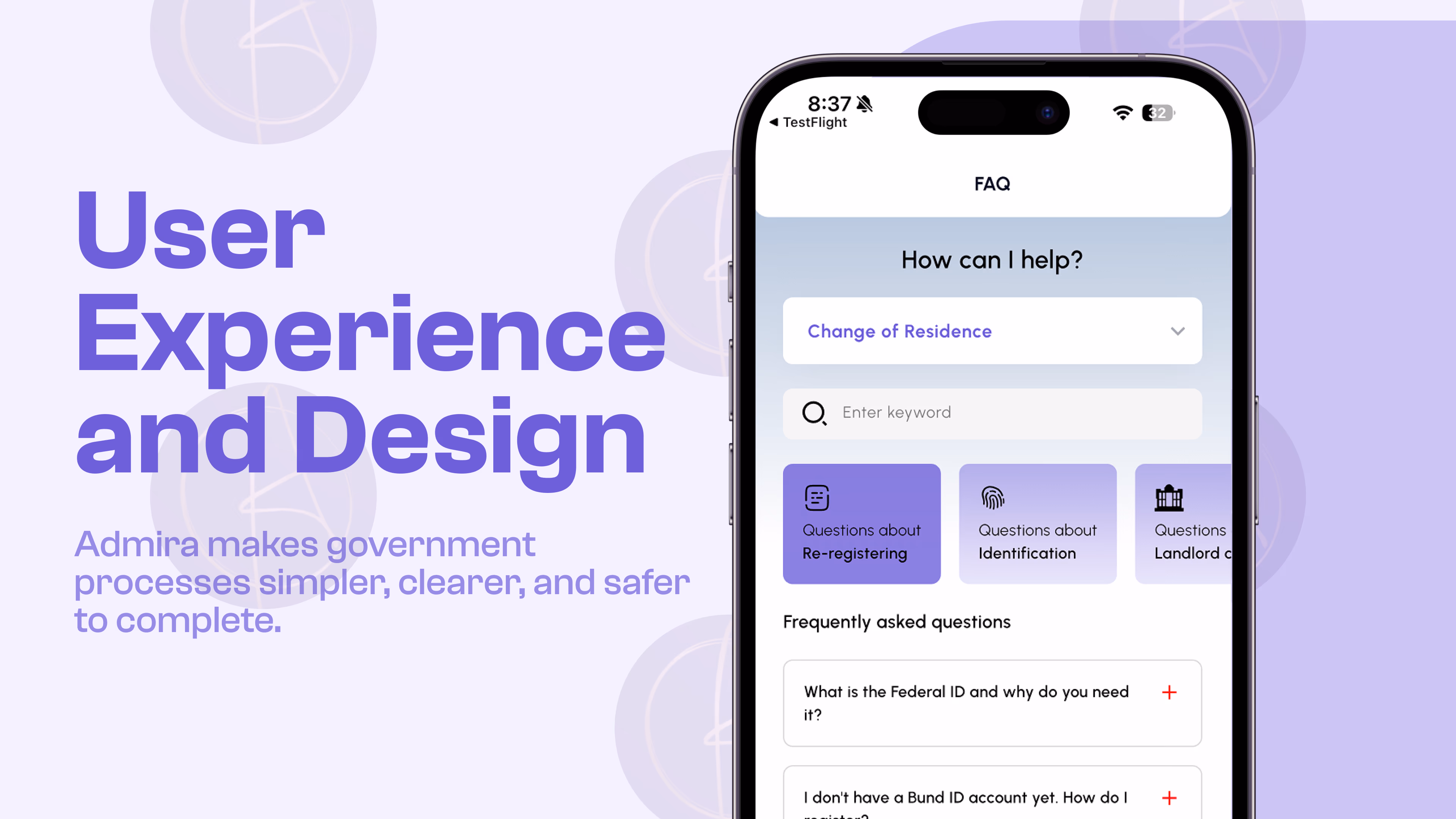 Admira — Mobile app interface, a case study by Codeable