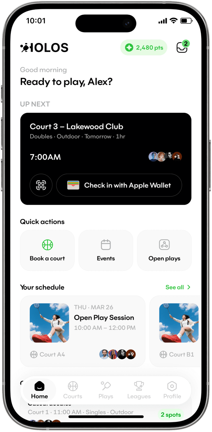 HOLOS sports booking app built by Codeable