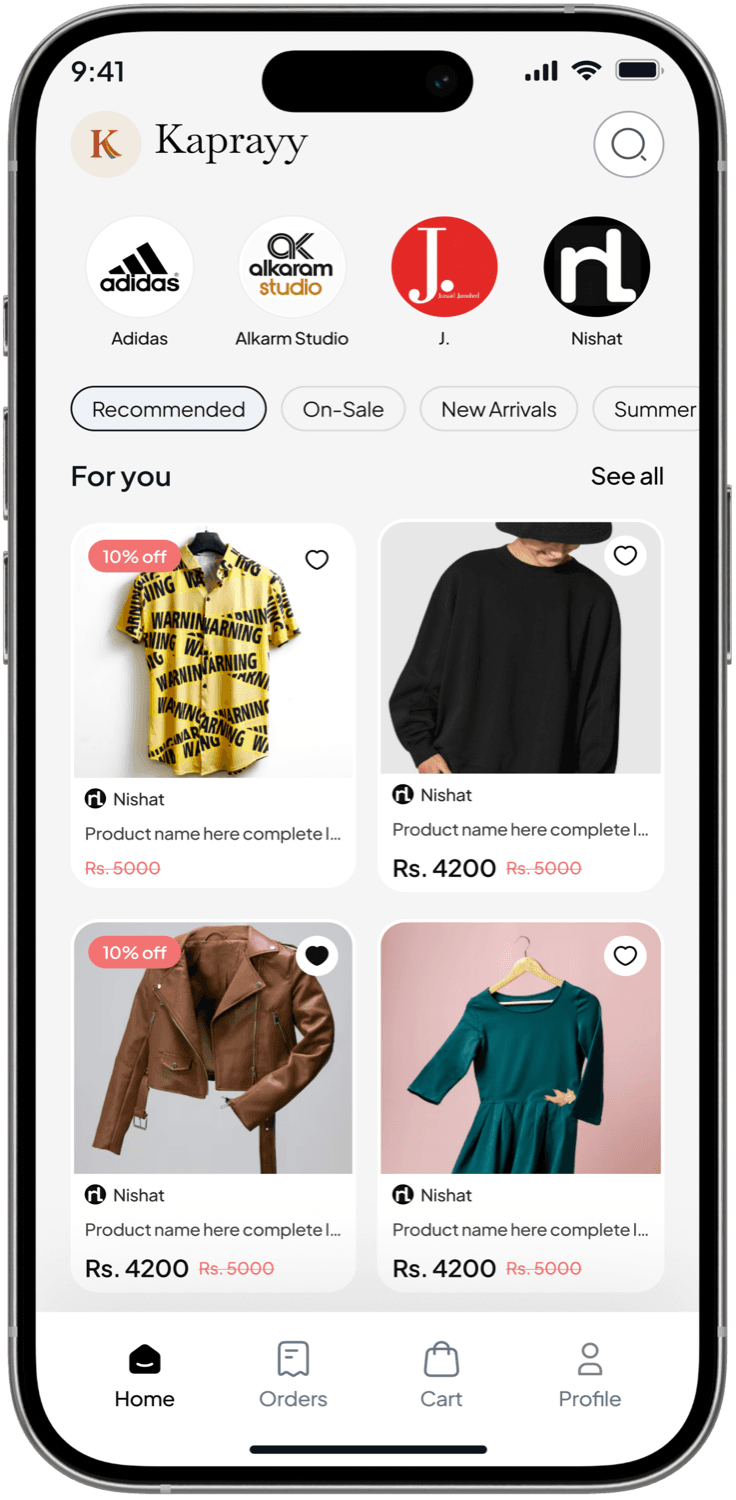 Kaprayy fashion shopping app built by Codeable